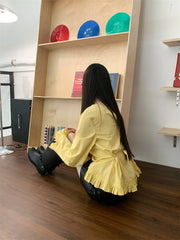 Lunivop Fall 2025 Fashion Woman Yellow Long Sleeve Blouse Ruffles Flare Sleeve V Neck Fashion Top Ladies Blouses Autumn Clothes