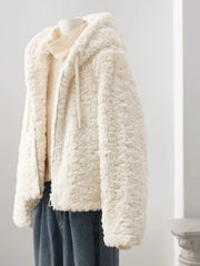 Lunivop Sweet White Faux Lamb Coat Women Cute Long Sleeve Winter Warm Jacket Preppy Style Vintage Korean Female Casual Zipper Tops