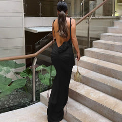 Lunivop Elegant Evening Strap Backless Ruched Floral Partern Maxi Drerss Prom Ladies Clothes 2024 New Y2K Streetwear Casual