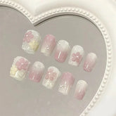 Lunivop 24pcs Short Fake Press on Acrylic Nails for Gluing Ready Sweet 3d Floral Nail Tips Cat Eye Summer Aesthetic False Finger Nails