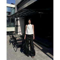 Lunivop Women's Splicing Design Black Grey Unisex Jeans Cool Girl Wide-leg Wash Denim Trousers Vintage Bottoms Female High Waisted Pants