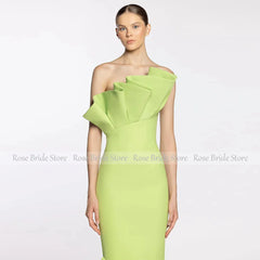 Lunivop Pretty Green Elegant Birthday Party Dresses Spandex Pleat Ruffles Formal Dress Column Asymmetrical Formal Dress Women Elegant