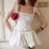 Lunivop Sexy Beige White Lace Spliced Sling Dress Women Low waist A-line Summer Short Dresses Holiday Party Robe Cotton