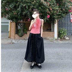 Lunivop Vintage Black Ruffle Skirt Women Japanese Style Gothic Long Skirt Fashion Harajuku Retro Streetwear Skirts Aesthetics