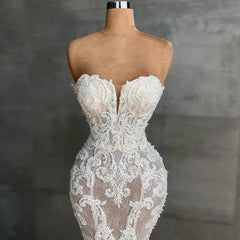 Lunivop Bridal Wedding Dress Strapless Mermaid Court Train Bridal Dress Elegant Wedding Dress with Floral Print