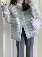 Lunivop Fall Women Sweet Tweed Jacket Vintage Casual Long Sleeve Elegant Coat French Cute O Neck Women Fall Winter Retro Tops New