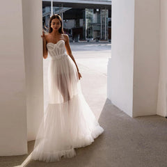 Lunivop Pretty Boho A-Line Tulle Wedding Dresses Sweetheart Neck Bride Robes Sexy Bridal Gowns Sleeveless Sheer Tulle Vestidos De Noiva