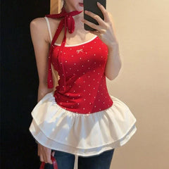 Lunivop New Summer Female T-Shirts Sweet Wave Point T-Shirts Girls Chic Beach Vacation Slip Clothes Lady Slim Fit Thin Ruffle Tops