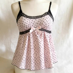 Lunivop Japanese New Lovely Vintage Camis Lovely Polka Dot Lace Patchwork Tanks Slim Strapless Sling Y2K Goth Casual Soft Tees