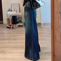 Lunivop Harajuku Wide Leg Jeans for Women Vintage Deep Blue High Waist Full Length Pants Autumn 2000S Streetwear Loose Straight Trousers
