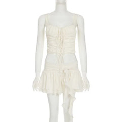 Lunivop 2 Piece Sets Ruffled Mini Skirts and Crop Top Y2k Coquette Summer Outfit Women Clothing 2 piece skirt set women