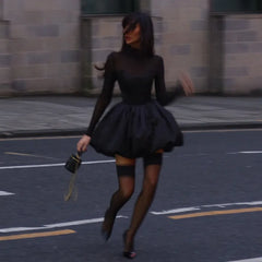 Lunivop Autumn Winter Mini Dress Women Fashion Mesh Patchwork Slim Evening Party Dresses Sexy Sheer Turtleneck Christmas Outfits 2024