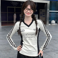 Lunivop Vintage Y2k Long Sleeve T-Shirts Coquette Women Letter Print Tees American Retro Fashion Aesthetics Streetwear T-Shirts