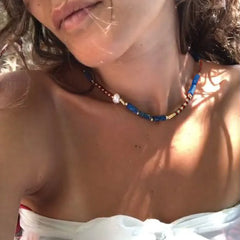 Lunivop Bohemia Seed Beaded Natural Stone Choker Necklace for Women Girls Beach Boho Party Trend Jewelry