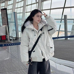 Lunivop Winter Outdoor Padded Cotton-padded Clothes Female American Retro Big Fur Collar Down Cotton-padded Jacket