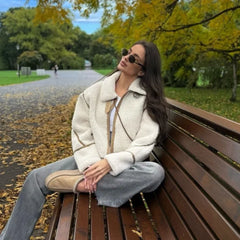 Lunivop Fashion Winter Warm Lambwool Jacket Women Long Sleeve Zipper Jackets Coat Female Autumn Casual Lapel Coat