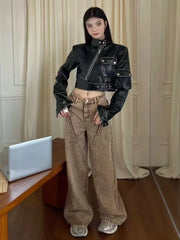 Lunivop Niche Fashion American High Street Biker Jackets Harajuku Y2k Fashion Popular High Waist Sweet Cool Coats Punk Harajuku Clothes
