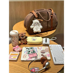 Lunivop Vintage Brown Bowling Bag Women Vintage Large Capacity Casual Handbag Female Retro Handle Y2k Handbag Bolsos De Mujer