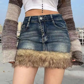 Lunivop Autumn Winter Vintage Patchwork Denim Skirts Harajuku Gothic Casual Bodycon Skirt for Women Y2k High Waist Faldas Sexy Mujer