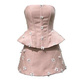 Lunivop New Spring And Summer Sweet Bow Decorated Pink Corset Style Women's Two-piece Set Dress Elegant Dresses Female