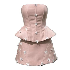 Lunivop New Spring And Summer Sweet Bow Decorated Pink Corset Style Women's Two-piece Set Dress Elegant Dresses Female