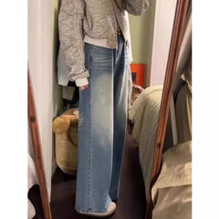 Lunivop Light Blue Wide Leg Denim Pants Women Vintage High Waisted Loose Washed Jeans Woman Versatile Trailing Straight-Leg Trousers