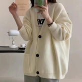 Lunivop Slouchy Knit Cardigan Sweater for Women Long Sleeve V-neck Comfy Button Up Sweater Jacket Female Autumn Winter Casual Outfit
