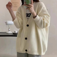 Lunivop Slouchy Knit Cardigan Sweater for Women Long Sleeve V-neck Comfy Button Up Sweater Jacket Female Autumn Winter Casual Outfit