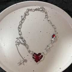 Lunivop Gothic Religious Cross Red Heart Pendant Necklace Set for Women Grunge Hip Hop Necklace Jewelry Gifts