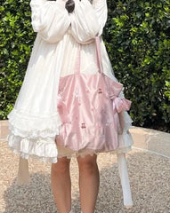 Lunivop Harajuku Pink Handbag Women Rabbit Bear Embroidery Large Capacity Shoulder Tote Bag Ladies Fairycore Y2k Bags Aesthetic