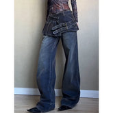 Lunivop Black Womens Jeans High Waist Vintage Design Hip Hop Straight Baggy Denim Pants Street Y2K American Style Wide Leg Denim Trouser