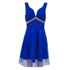 Lunivop Lady Summer Ball Gown Elegant V Neck Pearl Embellished A-line Evening Dress with Double-layer Mesh Overlay High Waist for Summer