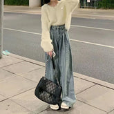 Lunivop Vintage Blue baggy Jeans Women Korean High Wiast Loose Denim Wide Leg Pants Woman Autumn Winter Streetwear Trousers