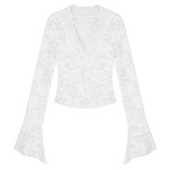 Lunivop Women's Long Sleeve Lace Top V-neck Flared Sleeve Sheer Lace Crop T-shirt Teen-girl Fairycore Y2K Outfit