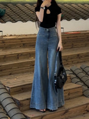 Lunivop Retro American Straight-leg Long Pants Women's Korean Fashion High Waisted Slim Wide Leg Floor Pants Baggy Jeans Streetwear