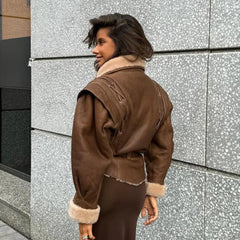 Lunivop Women Elegant Irregular Hem Plush Lapel Coats Fashion Lace Up Pocket Long Sleeved Jacket 2024 Autumn Winter New Warm Outwear