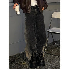 Lunivop Women's Casual Retro Wide Leg Denim Trouser Harajuku Solid High Waist Loose Jeans American Vintage 2000s Baggy Emo Pants