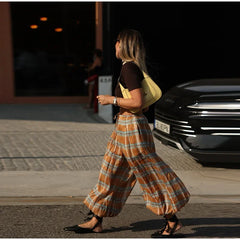 Lunivop Fashion Panelled Plaid Pants Women's Loose High Waist Straight All-match Long Trousers Autumn New Ladies Casual Streetwear