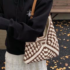 Lunivop Winter Knitted Wool Bag for Women, Large Capacity, Commuter Shoulder Bag, Underarm Bag, Niche Versatile Handmade Woven Tote Bag for Shopping, College Students