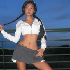 Lunivop Hooded Solid Hiah Waist Hat Zipper Basic Long Sleeve Sports Simple Tops 2024 Y2K Fashion Warehouse Casual Clothing