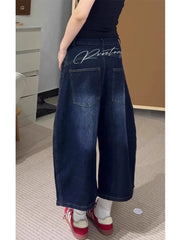Lunivop Loose High Waist Wide Leg Seven-Foot American Retro Denim Jeans Women's plus Size Spring Slim Straight Knife Middle Pants