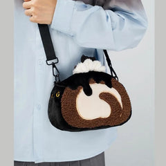 Lunivop Plush Circular Black Cat Hand Bag Women New Retro Creative Cute Handheld Y2k Messenger Bag Ladies Casual Crossbody Bags