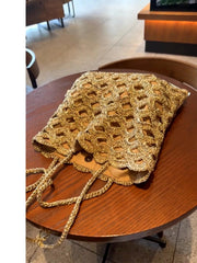 Lunivop Beach Vacation Grass Woven Bag Women's Niche Gold Thread New Bags