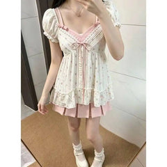Lunivop Kawaii Harajuku 3 Piece Set Women Gothic Lolita Lace Shirt Slim Y2K Skirt Aesthetic Korean Fashion Suit Chic