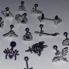 Lunivop Black Cool Spider Snake Cross Cartilage Stud Earrings for Women Girls Punk Gothic Stainless Steel Helix Ear Piercing Earrings