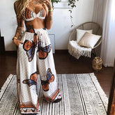 Lunivop Summer Women Pants Set Beach Print Sleeveless Strapless Tube Tops+Wide Leg Troursers Suits Street Two 2 Piece Sets