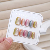 Lunivop 10Pcs Simple Sweet Short False Nails with Tools Colorful Gradient Cheap Press on Nails Self-nail Ready-made Artificial Nails