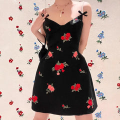 Lunivop Fashion Embroidery Rose Dress Women's Sleeveless Waist Retraction A Line Dresses 2025 Summer New Tide
