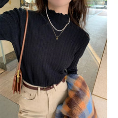 Lunivop Women Long Sleeve Knitted Top Textured Stretchy Mock Neck Fitted Sweater Pullover Jumper Fall Winter Teen-girl Basic Outfit