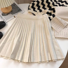 Lunivop Elegant Knit Pleated Mini Skirt Women Grey Preppy Style Short Skirt Autumn Winter High Waist A Line Solid Mini Skirts